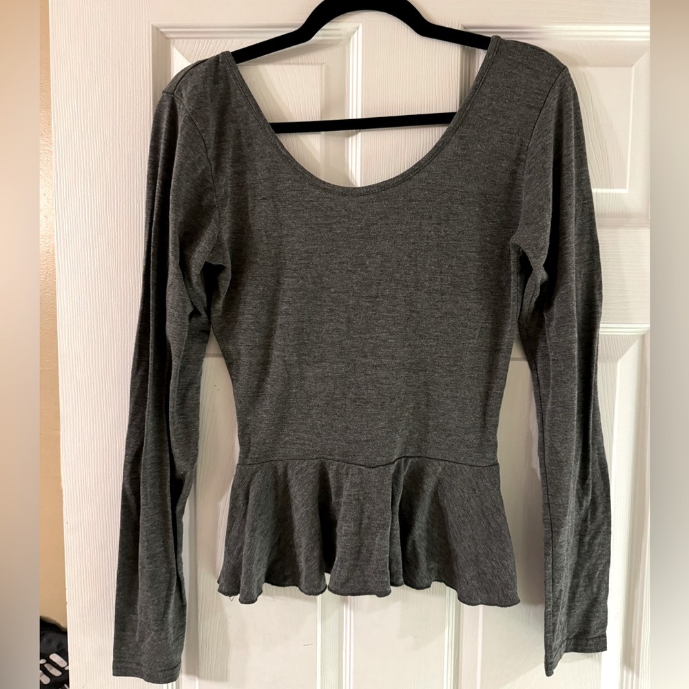 Charcoal Grey Long Sleeve Peplum Sweater Shirt from Boohoo size M